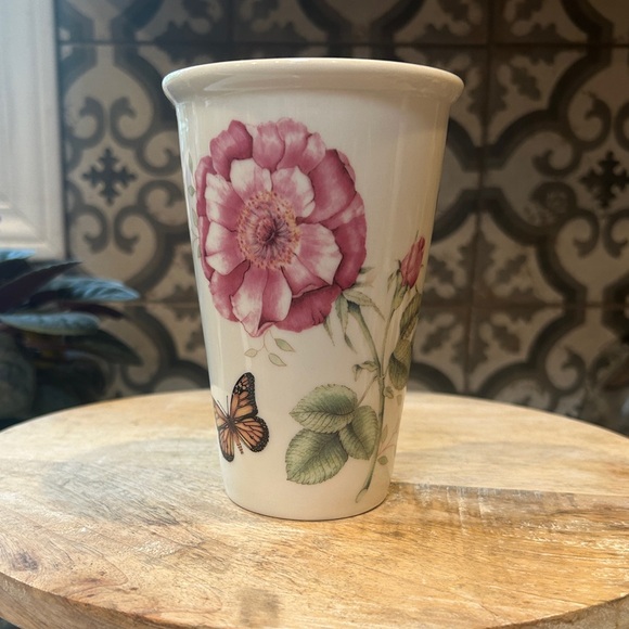 LENOX DISCONTINUED DESIGN “BUTTERFLY MEADOW” TRAVEL MUG WITH LID- EUC - Picture 4 of 12